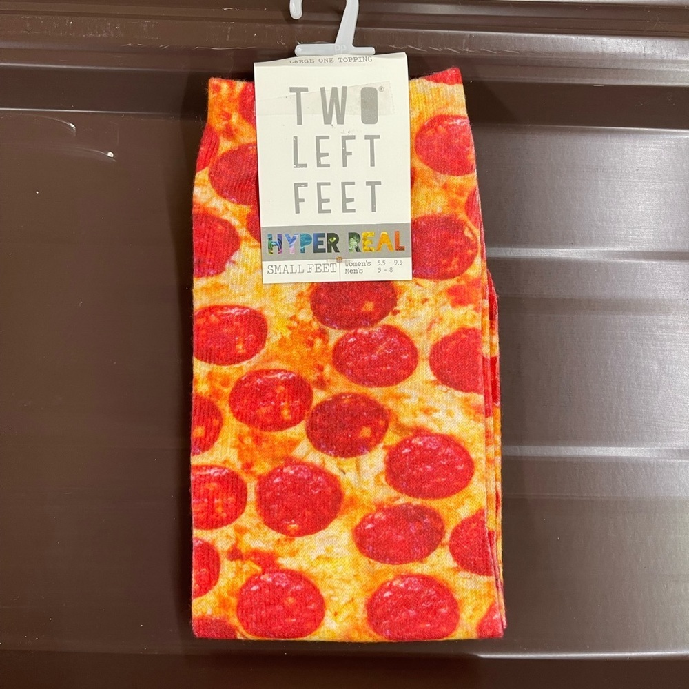 Hyper Real Two Left feet “Large One Topping” pepperoni pizza unisex socks